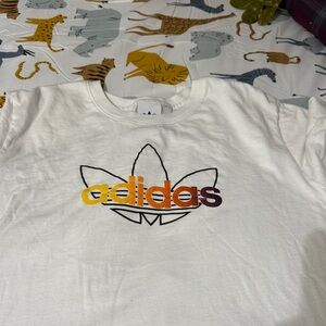 Adidas Kids White Tee with Multicolor Logo